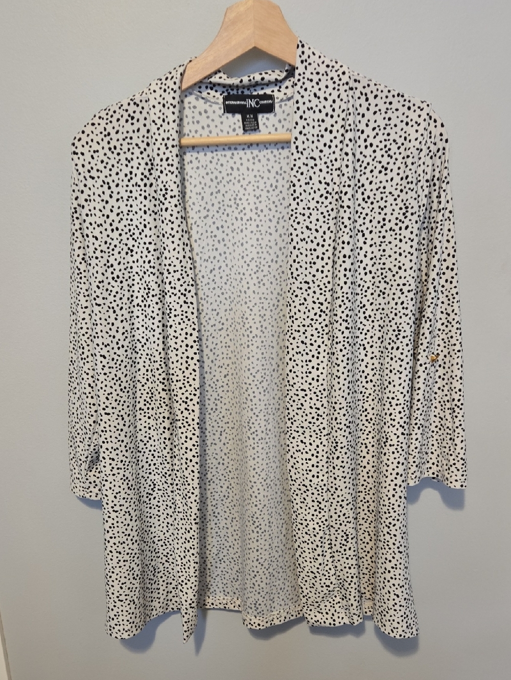 INC International Concepts Black & White Dotted Open Cardigan